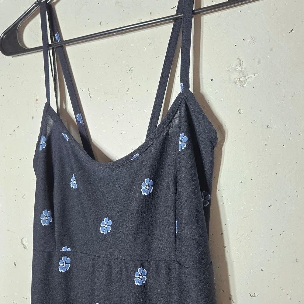 Vintage DBY Blue Floral Sleeveless‎ Babydoll Maxi Dress 7 90s Grunge Whimsigoth
